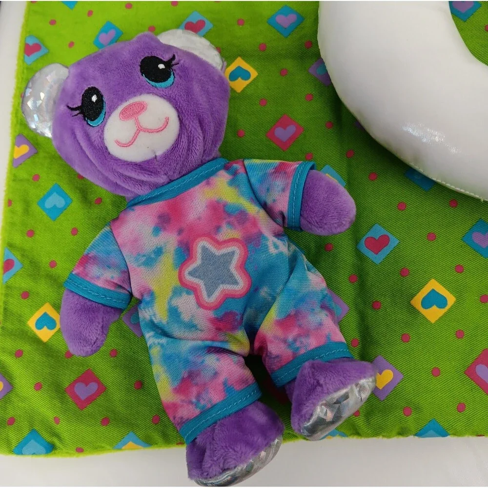 Build a Bear Mini Purple Silver Bear Stuffed Unicorn Float Green Fleece Blanket